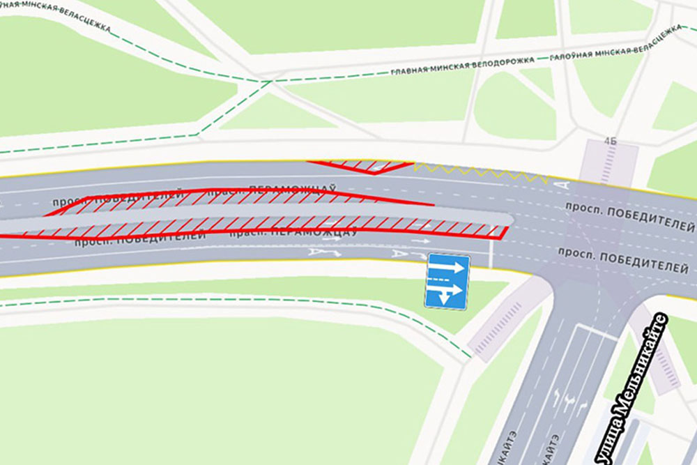 Схема движения транспорта на проспекте Победителей в Минске Схема движения транспорта